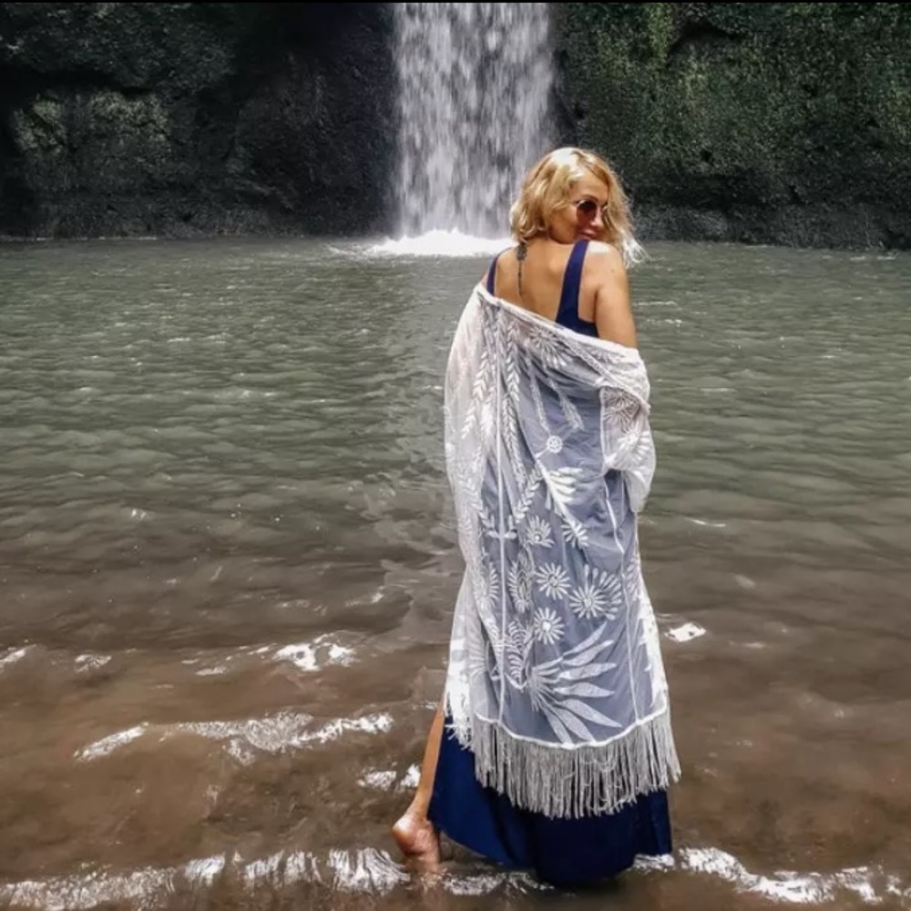 SOLD OUT Boho Embroidered Sheer Lace Kimono Wrap Robe - Picture 2 of 5